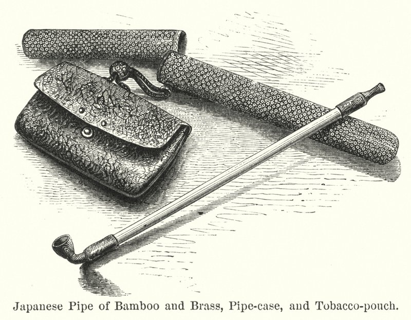 Japon Bambu ve Pirinç Borusu, Pipo kılıfı ve Tütün kesesi (gravür) by American School
