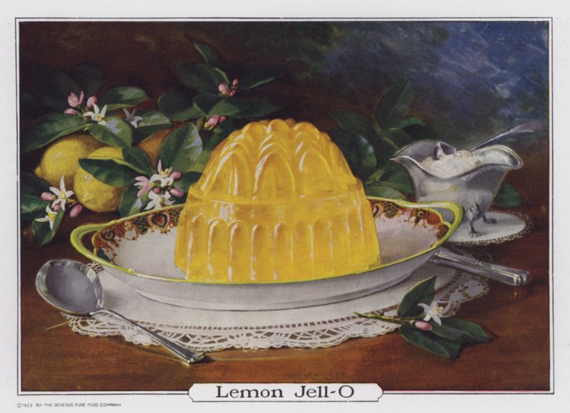 Lemon Jell-O, Genesee Pure Food Company, Le Roy, New York, ABD için hazırlanmış reklam (renkli lito) by American School