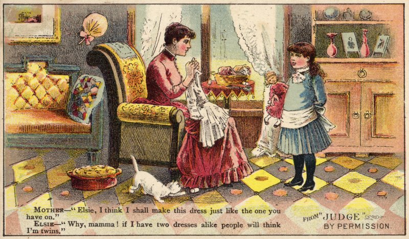 Anne kızı için bir elbise yapıyor by American School