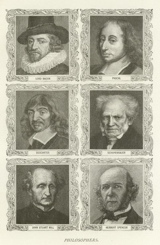 Filozoflar, Lord Bacon, Pascal, Descartes, Schopenhauer, John Stuart Mill, Herbert Spencer by American School