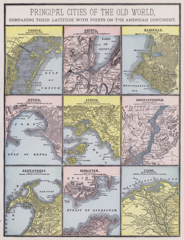 Eski Dünyanın başlıca şehirleri (renkli gravür) by American School