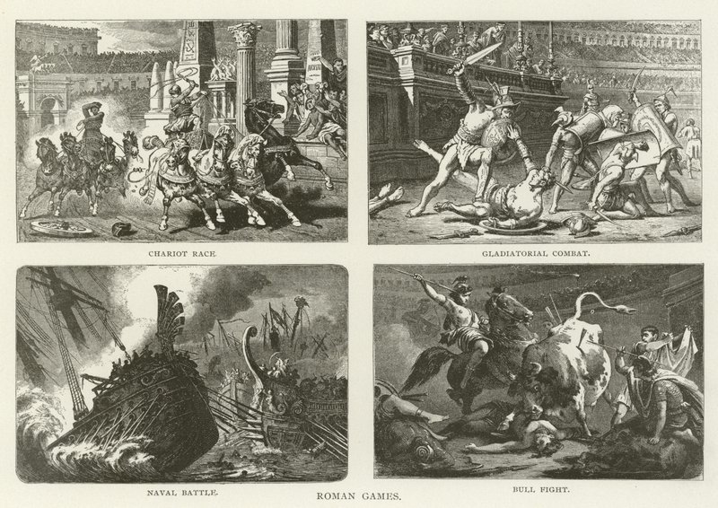 Roma Oyunları, Araba Yarışı, Gladyatör Savaşı, Deniz Savaşı, Boğa Dövüşü by American School