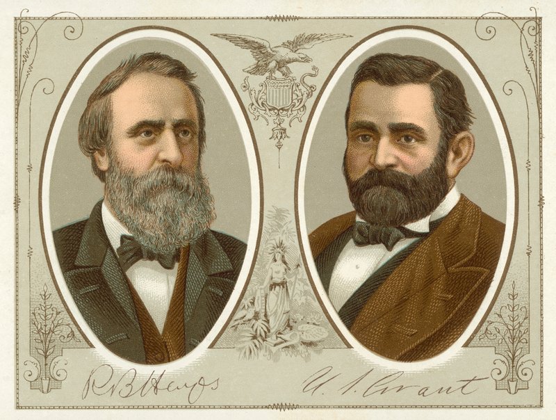 Rutherford B Hayes, Ulysses S Grant (kromolitho) by American School
