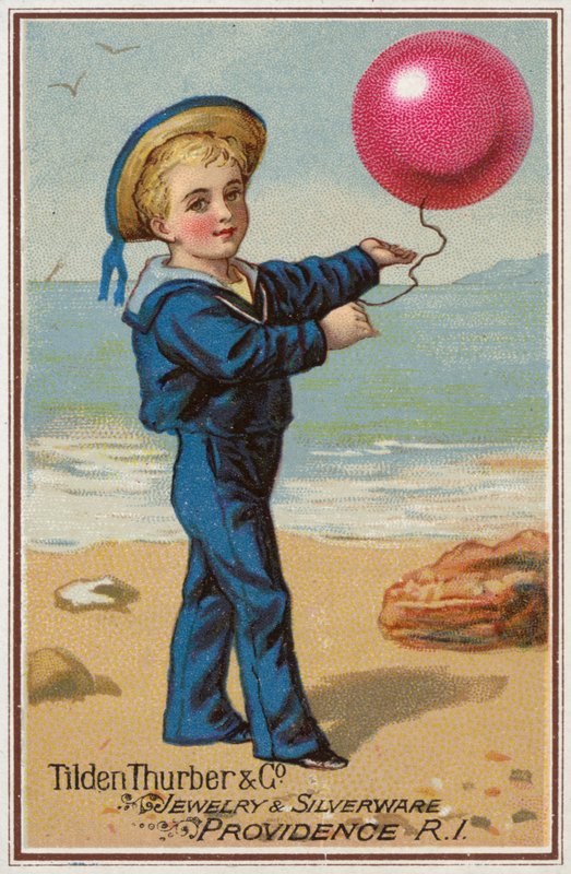 Kırmızı balon tutan denizci çocuk by American School