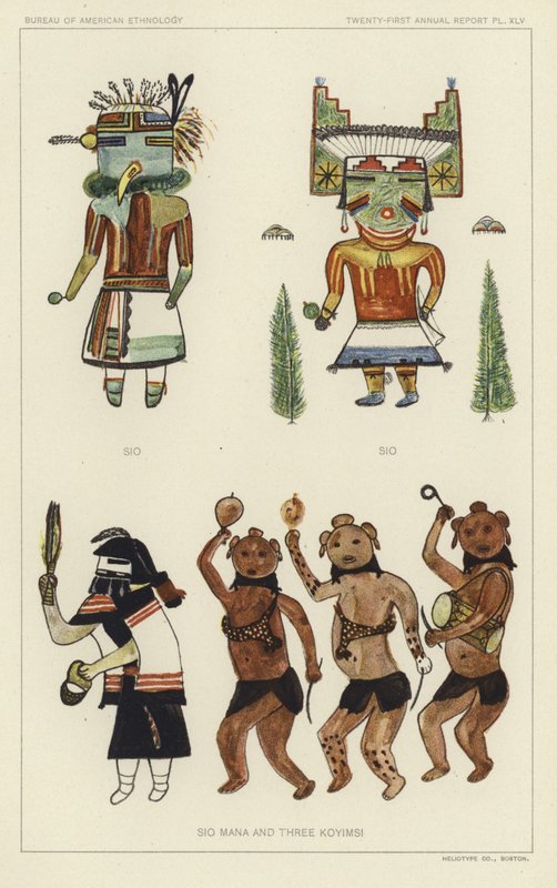 Sio, Sio, Sio Mana ve üç Koyimsi (renkli lito) by American School