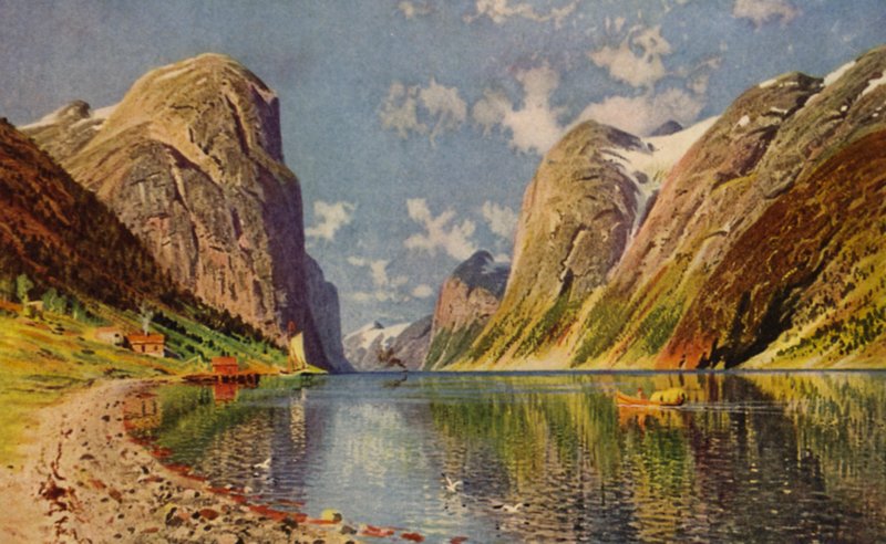Norveç kıyısındaki Sogne Fiyordu (renkli taş) by American School