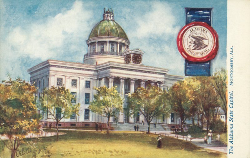 Alabama Eyaleti Meclis Binası, Montgomery, Alabama (renkli lito) by American School