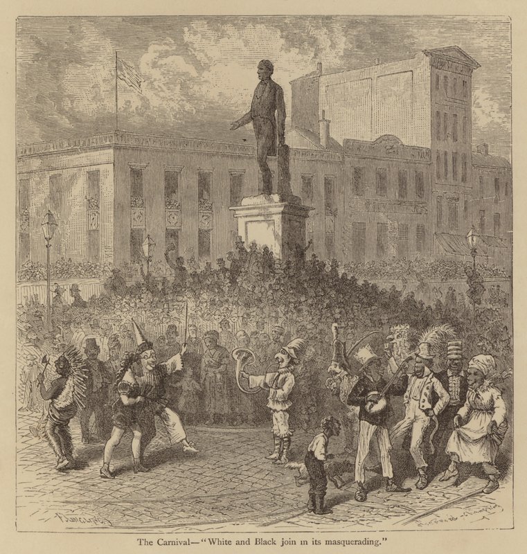 Karnaval, "Beyaz ve Siyah maskeli baloya katılıyor" (gravür) by American School