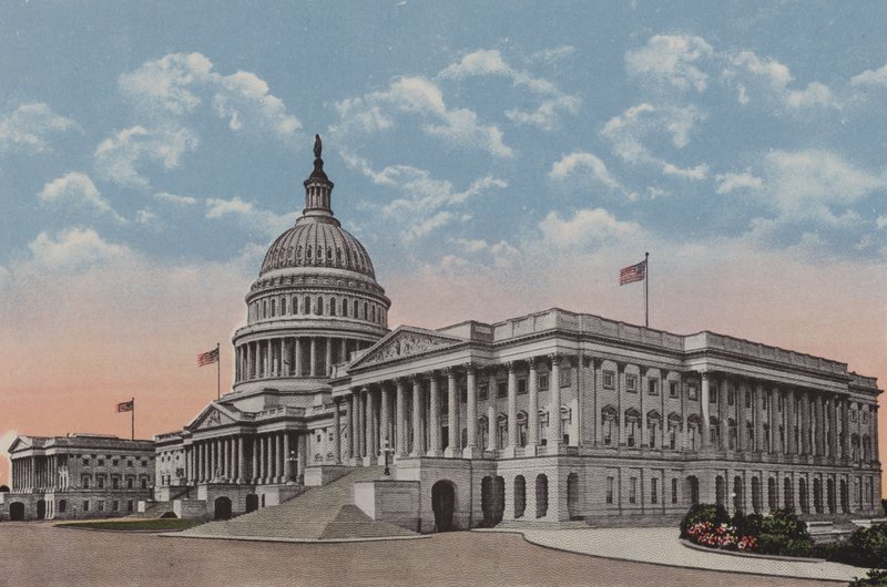 Birleşik Devletler Kongre Binası, Washington DC (renkli lito) by American School