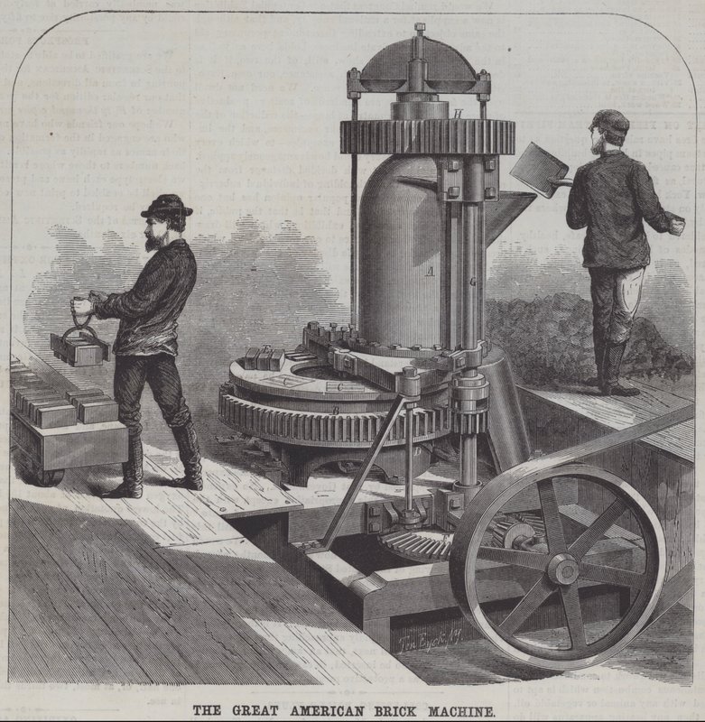 Büyük Amerikan tuğla makinesi (gravür) by American School