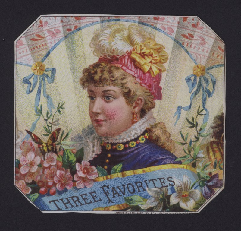 Üç Favori, puro etiketi (chromolitho) by American School