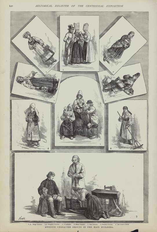 Geleneksel İsveç kostümleri, Centennial Exposition, Philadelphia, Pensilvanya, ABD by American School