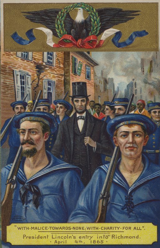 Hiçbirine karşı kinle; herkes için sadaka ile. Başkan Lincolns'ün Richmond'a girişi, 4 Nisan 1865 by American School