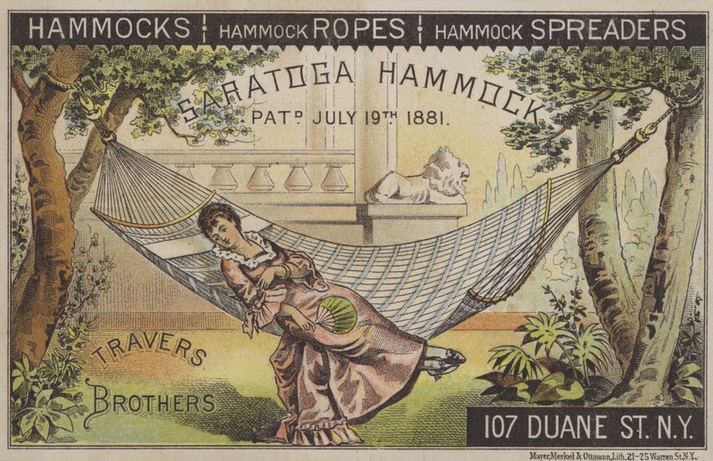 Çinli fan (chromolitho) ile hamakta yatan kadın by American School