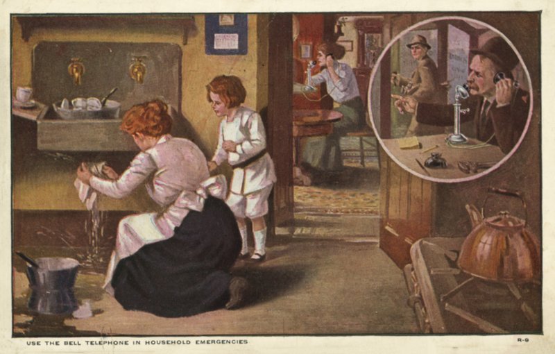 Bir tesisatçıya telefon eden kadın (renkli taş) by American School