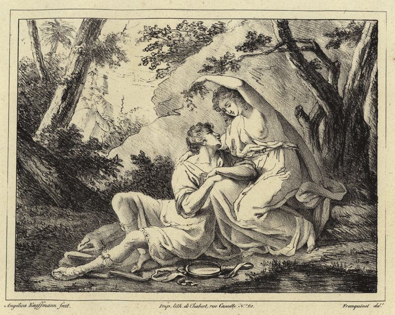 Two lovers in a landscape  by Angelica Kauffmann