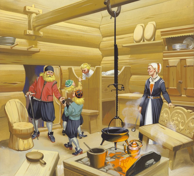17. Yüzyıl Norveç Evi (kağıt üzerine guaj) by Angus McBride