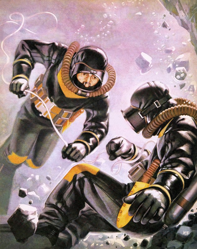 Kaptan Jacques-Yves Cousteau liderliğinde bir dalış keşif gezisi by Angus McBride
