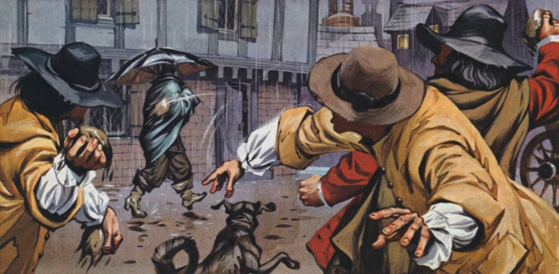 Kızgın arabacılar şemsiyeli adamlara toprak fırlattı (renkli taş baskı) by Angus McBride