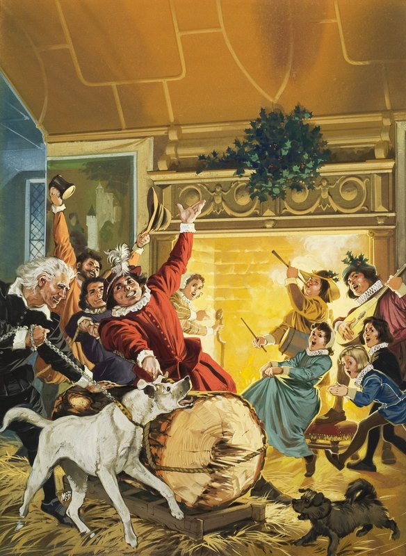 Yule Kütüğünü Getirmek (kağıt üzerine guaj) by Angus McBride