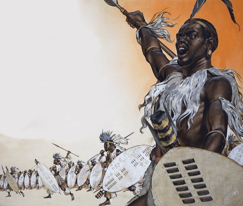 Chaka, Tulwana impi alayının başında savaşta (kağıt üzerine guaj) by Angus McBride
