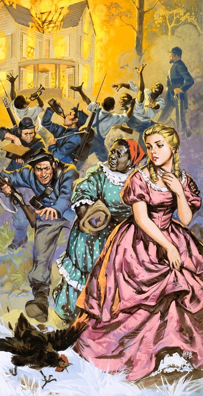 Kuzey birlikleri dehşete düşmüş Güneylilerin evlerini yağmalıyor. by Angus McBride