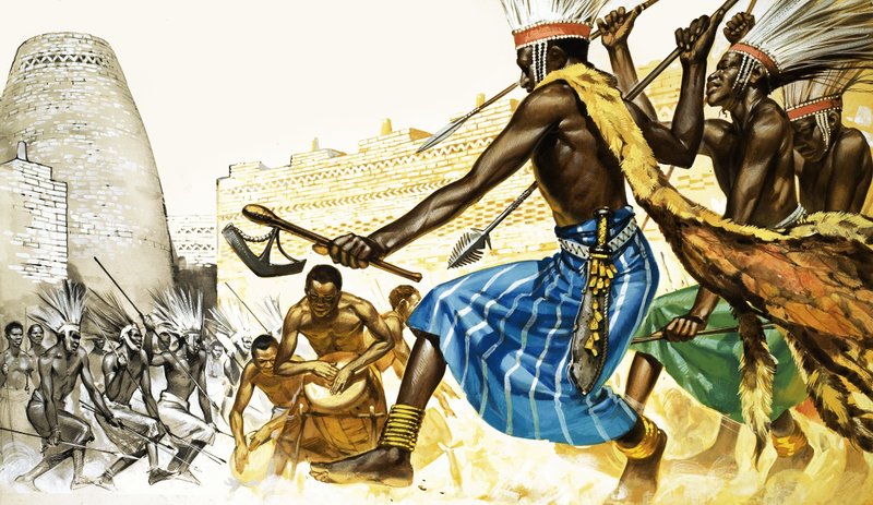 Bantu kabile üyelerinin savaş dansı by Angus McBride