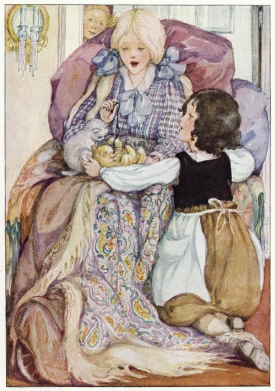 Klara kucağında küçük kedicikleri tutuyordu (renkli lito) by Anne (after) Anderson
