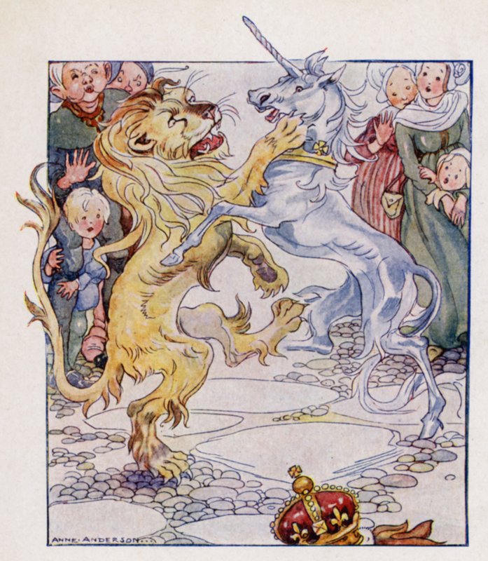 Tekerleme: Aslan ve Tek Boynuzlu At (renkli taş) by Anne (after) Anderson
