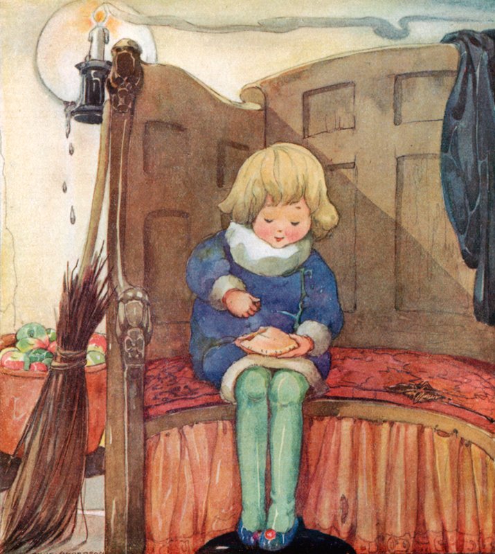 Küçük Jack Horner bir köşede oturmuş Noel pastası yiyor by Anne Anderson