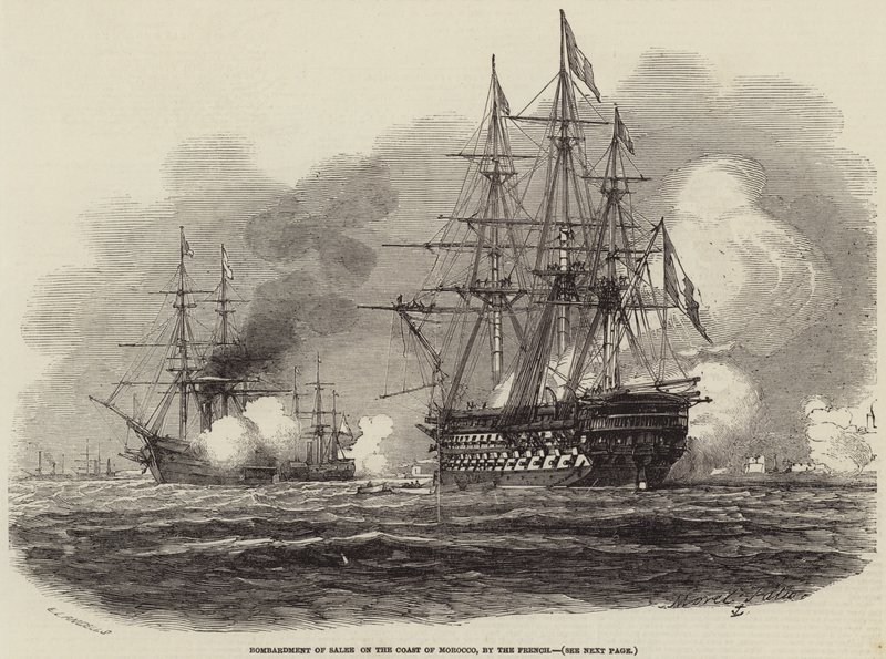 Fransızlar tarafından Fas sahilinde Salee bombardımanı by Antoine Leon Morel Fatio