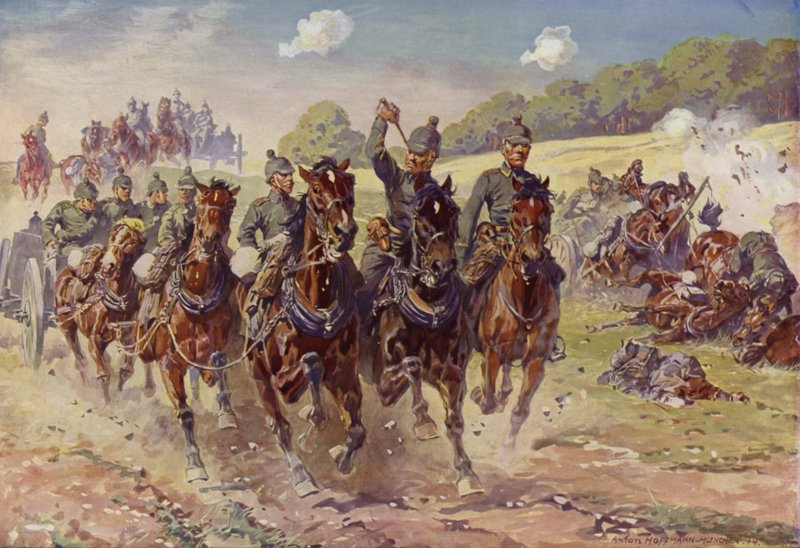 German Hussar battery under enemy fire  by Anton Hoffmann