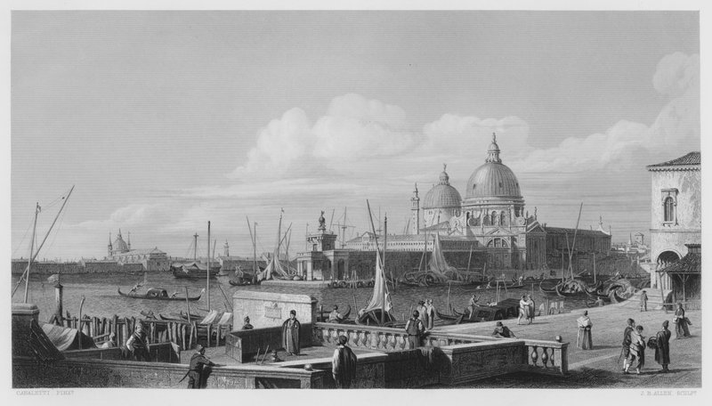 Dogana, Venedik, Kraliyet Koleksiyonu'ndaki resimden (gravür) by Antonio (after) Canaletto