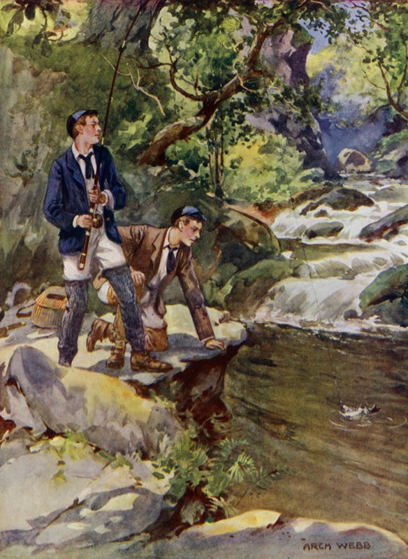 Alabalık yakalamak (renkli taş) by Archibald Bertram (after) Webb