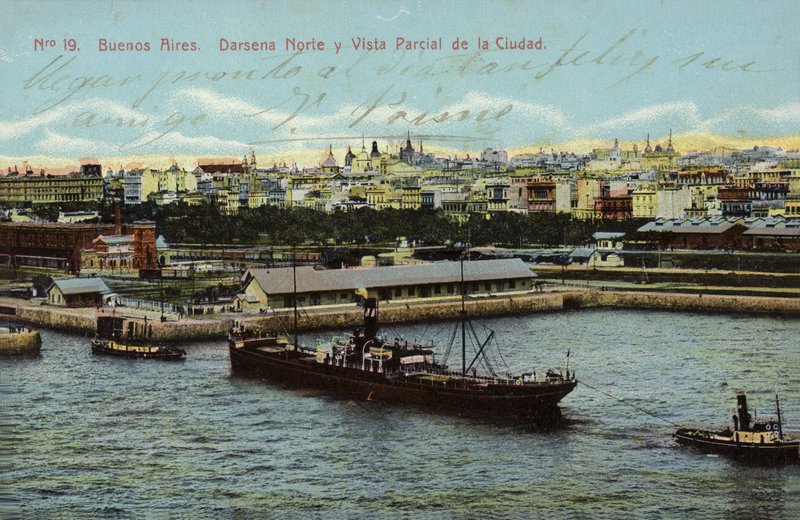 Kuzey rıhtım ve şehrin kısmi görünümü, Buenos Aires, Arjantin (renkli fotoğraf) by Argentinian Photographer