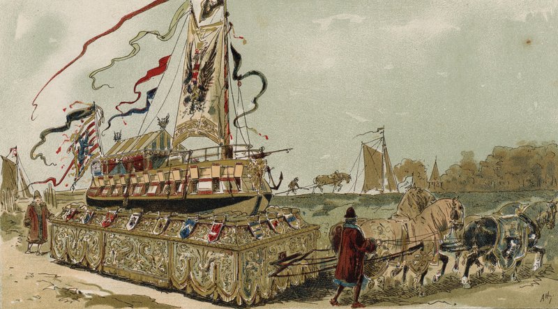Barge on the Bruges-Ghent Canal, Spanish Netherlands, 16th Century  by Armand Jean Heins