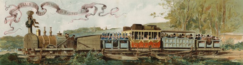First train from Brussels to Mechelen, Belgium, 1835  by Armand Jean Heins