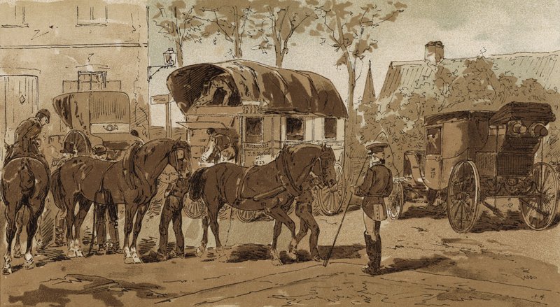 Mail coach, coach of the Royal Dutch courier service and carriage, Netherlands, 19th Century  by Armand Jean Heins