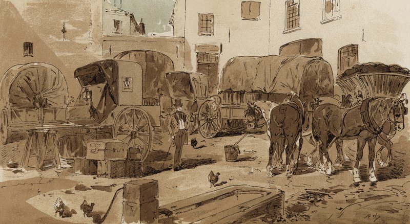 Royal Dutch Mail koçu, cabriolet, şarap vagonu ve kömür vagonu, 19. by Armand Jean Heins