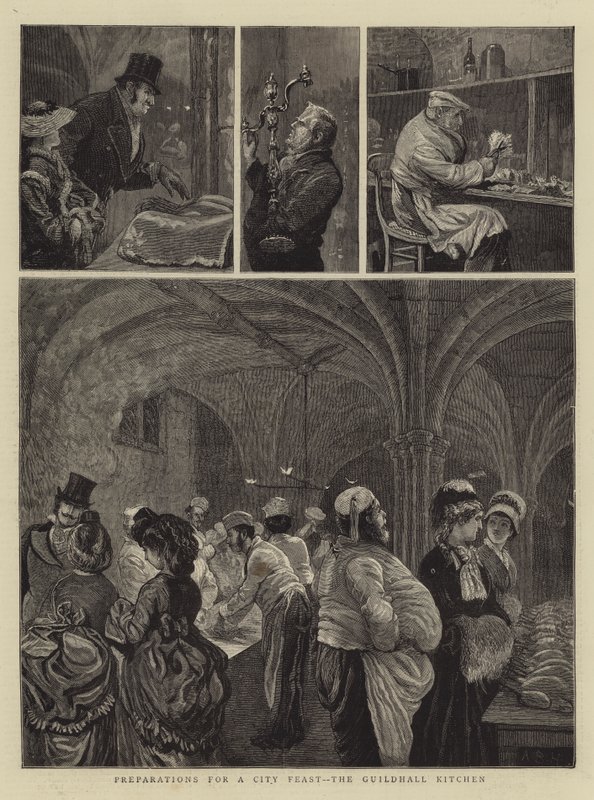 Bir Şehir Ziyafeti Hazırlıkları, Guildhall Kitchen by Arthur Boyd Houghton
