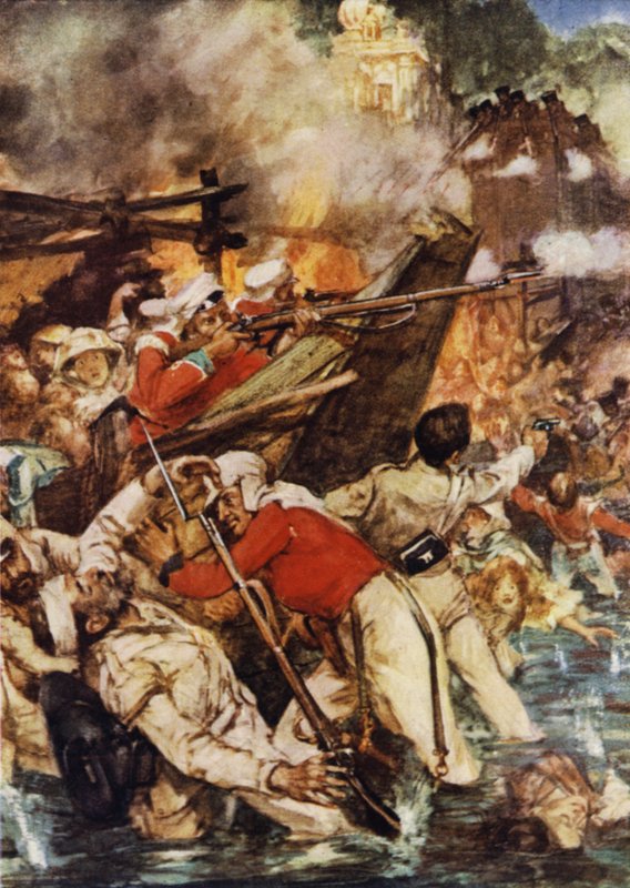 Öfkeyle alev alev yanan teknelerin sazdan çatıları by Arthur David McCormick