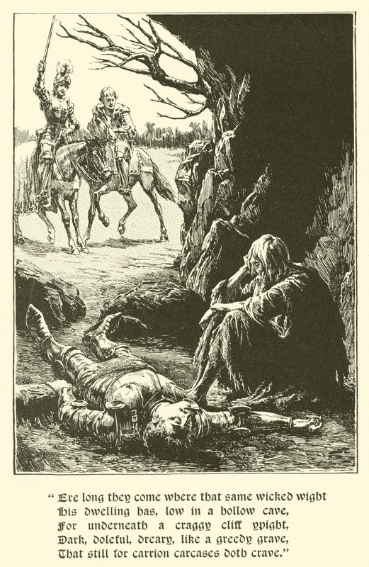 Kızıl Haç Şövalyesi, Umutsuzluk Mağarasında (gravür) by Arthur George Walker