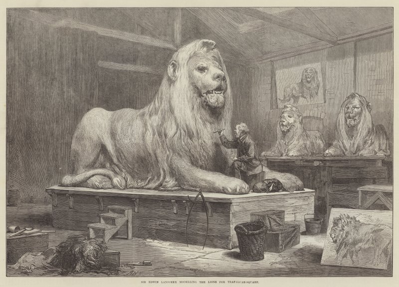 Sir Edwin Landseer, Aslanları Trafalgar-Square için Modelliyor by Arthur Hopkins