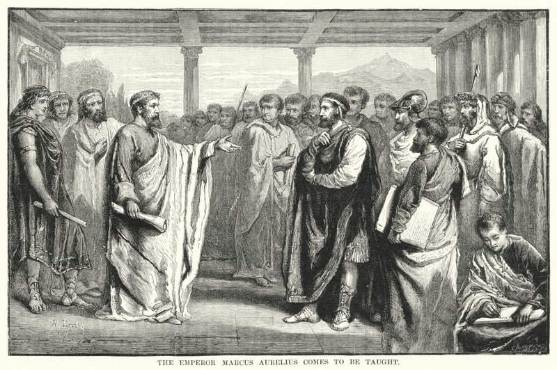 İmparator Marcus Aurelius öğretilmeye geliyor (gravür) by Auguste Francois (after) Laby