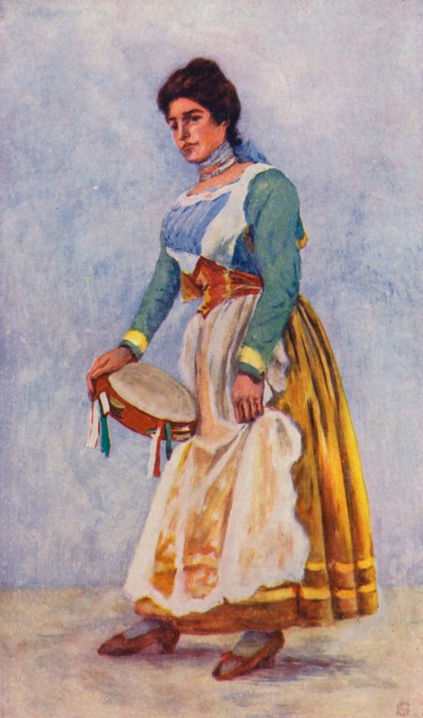 Sorrento#39;daki Tarantella Dansçısı (renkli litho) by Augustine Fitzgerald