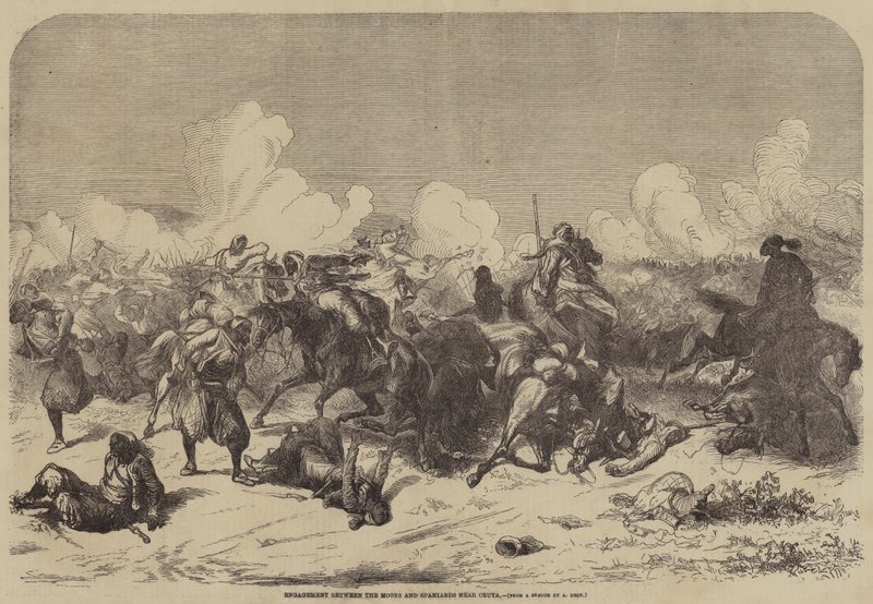 Ceuta yakınlarında Moors ve İspanyollar arasındaki nişan by Augustus J. Beck