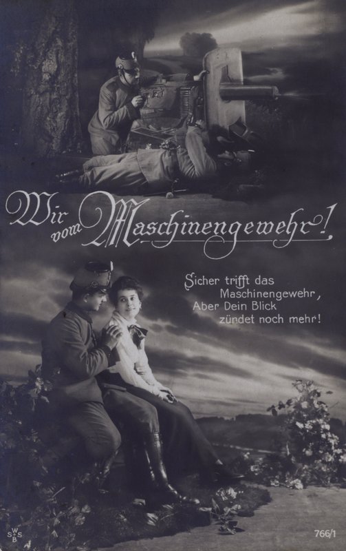 Avusturyalı makineli nişancı savaş alanında ve sevgilisiyle (s/b fotoğraf) by Austrian Photographer