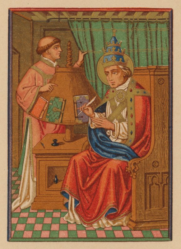 S Gregorius Papa (kromolitho) by Austrian School