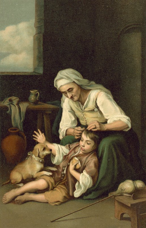 Old Woman Delousing a Boy  by after Bartolome Esteban Murillo