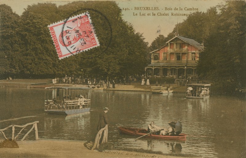 Göl ve Chalet Robinson, Bois de la Cambre, Brüksel. 1913 yılında gönderilen kartpostal. by Belgian Photographer